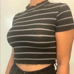 Black & Grey Striped Crop Top